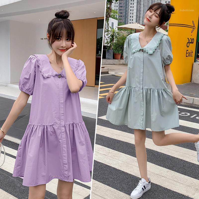 

9176# Maternity Clothes Summer Cotton Short Sleeve Loose Stylish Solid Color Dress for Pregnant Women Pregnancy Clothes1, Purple