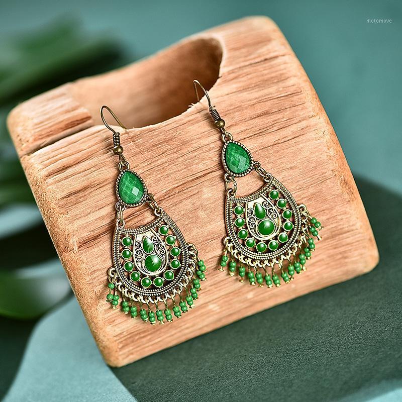

Ethnic Retro Green Beads Tassel Dangle Earrings For Women 2020 Gypsy Jhumka Earrings Fashion Jewelry1
