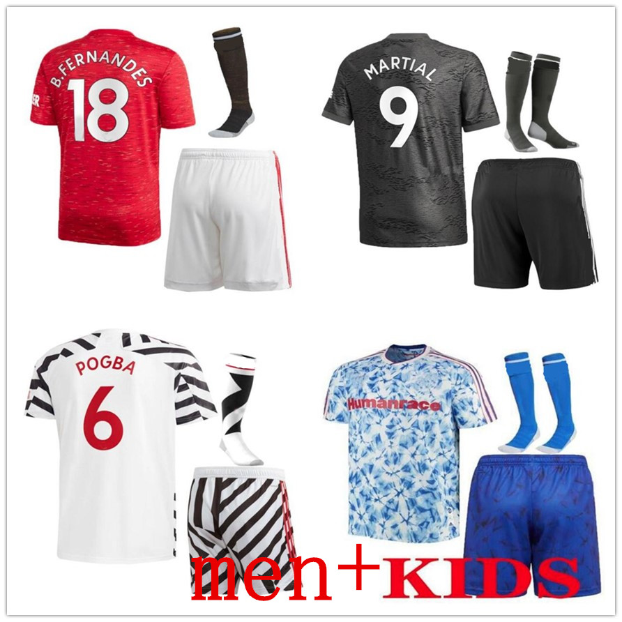 

2020-21 RASHFORD SANCHO POGBA soccer jersey men +kids kit 20 20 LINGARD B.FERNANDES SMALLING UTD Home Away football kit