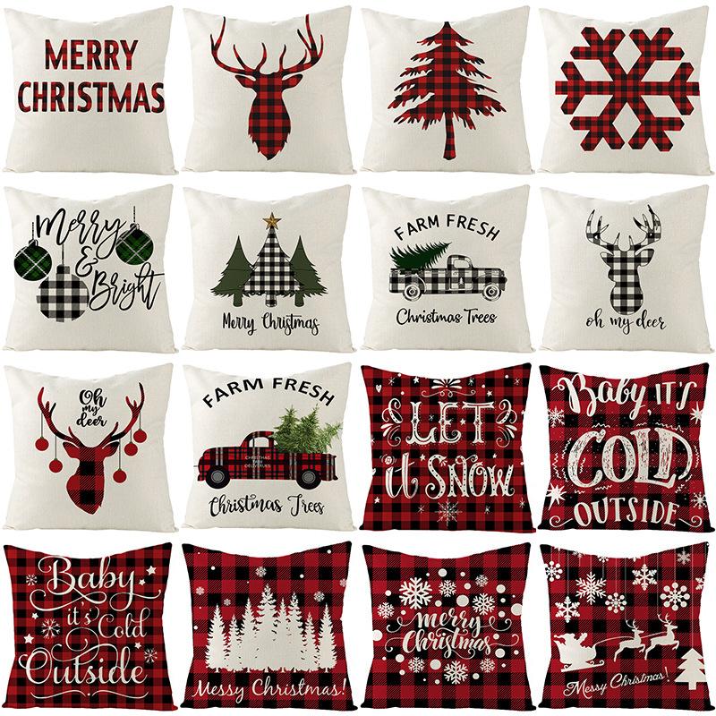 

45x45cm Pillowcase Merry Christmas Decoration for Home Christmas Ornaments Cushion Cover New Year 2021 Noel Kerst Gift