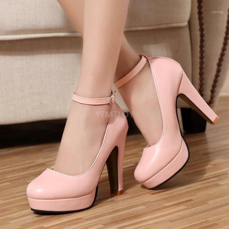 

Work Shoes Women Black Pumps 2021 Spring Casual Female High Heels Weding Buckle Strap Round Toe Zapatos De Mujer Plataforma1, Beige