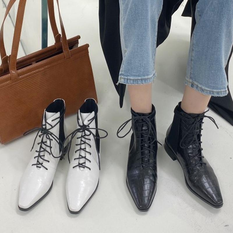 

Fashion Women Ankle Boots Pointed Toe Ladies Booties Causal Wedges Winter Female Boots Lace Up Woman Short Shoes, White