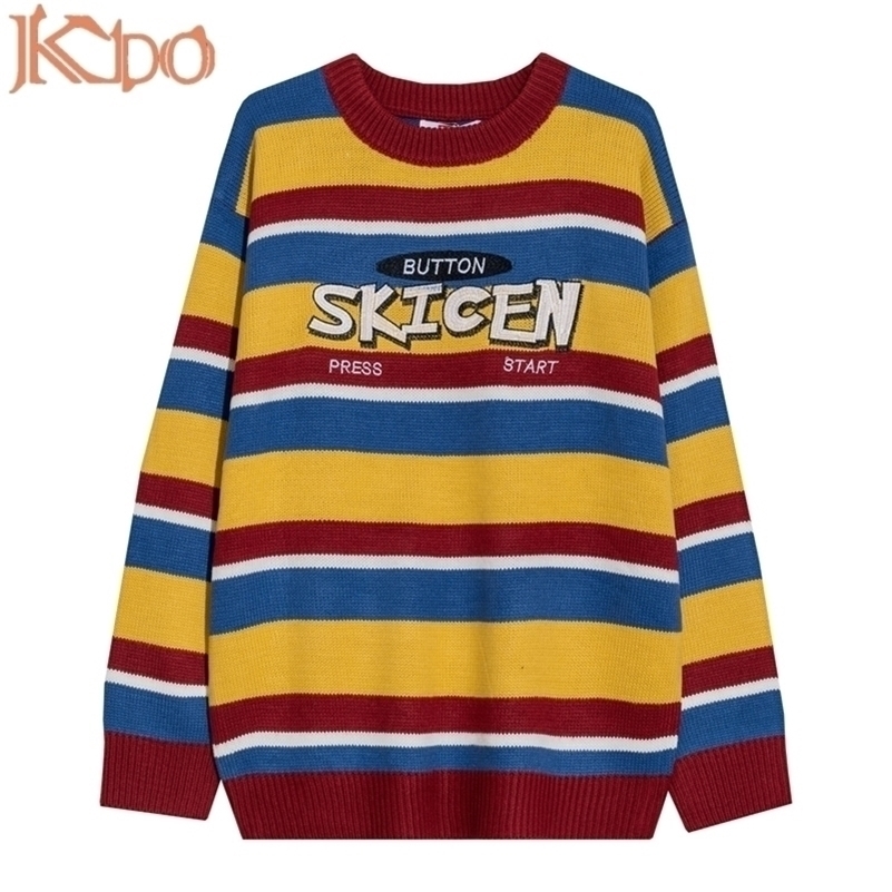 

Men Sweater Winter Casual Strip Pullovers Soft Comfortable Long Sleeve O Neck Top Letter Embroidery Fashion XL XXL Boy Clothes 201201, Orange