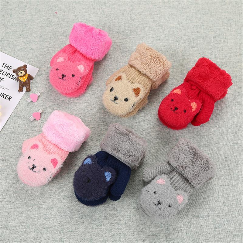 

1Pair Warm Knitted Mittens Winter Plush Thick Mittens Children Kid Full Finger Cartoon Gloves Keep Finger Warm Toddler Kids