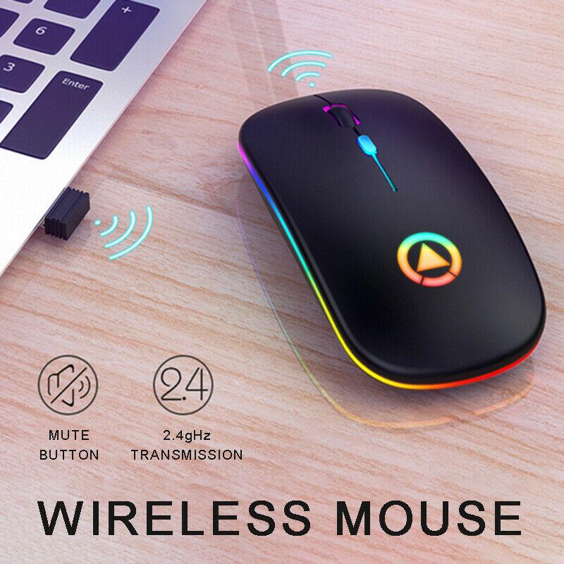 

Ultra-thin Wireless Mouse Chargeable Lightweight Portable LED Colorful Light Rechargeable Mute Gaming Mouse Mice For Laptop PC