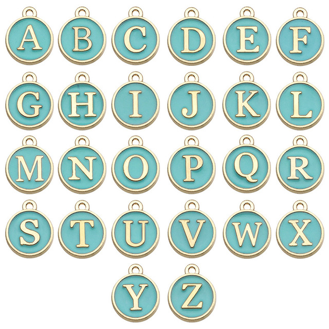 Popular Design DIY Jewelry Bangle Necklace Charms Colorful Enameled 12MM Alloy Charm English Letter 26PCS/Set-image-622853482