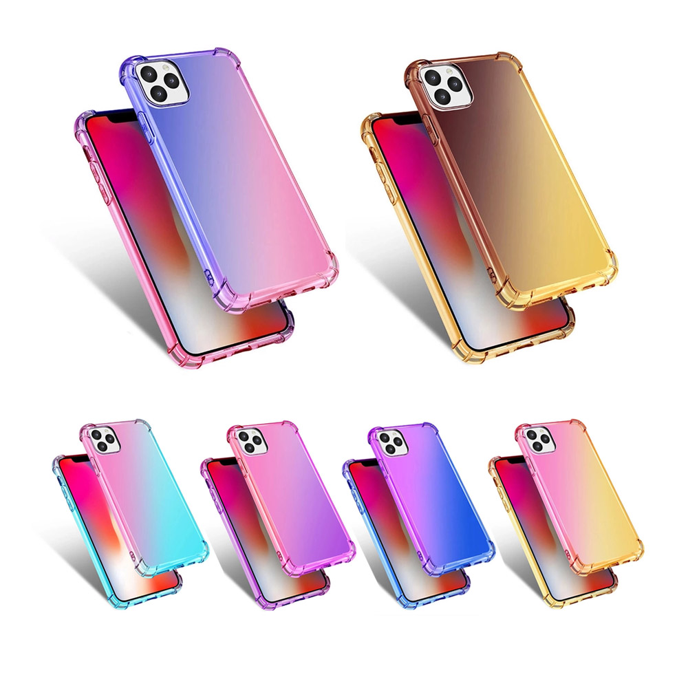 

TPU+PC Gradient Dual Color Transparent Shockproof Phone Case for iPhone 12 11 Pro XS MAX X XR 7 8 Plus, Pink to gold
