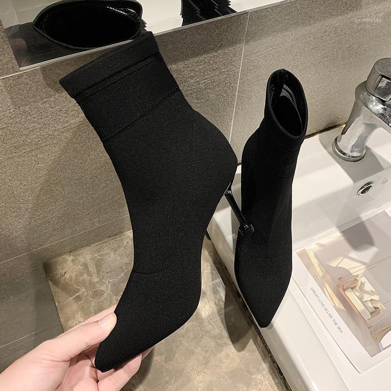 

Slip-On Casual Short Boots Ladies 2020 Knitting Stretch Fabric Socks Boots Women Comfort Elastic Ankle for Women High Heel1, 996