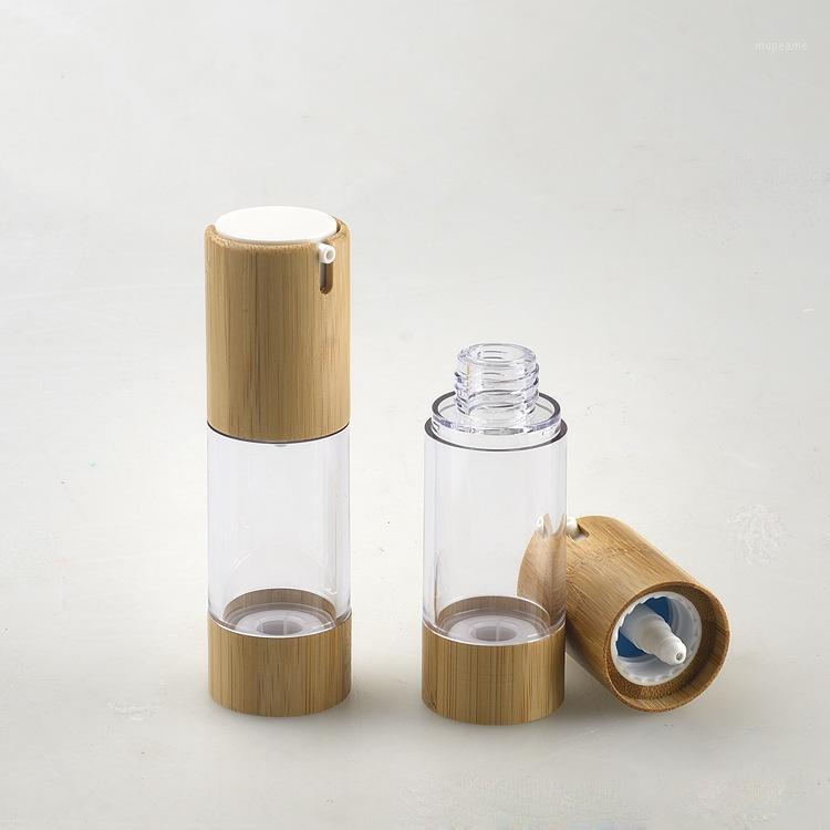 

cream Bamboo Cosmetic Packaging Airless Pump Bottle Plastic Bamboo Cap Clear Body Cosmetic Bottles For Facial Cream 30ml 1oz1