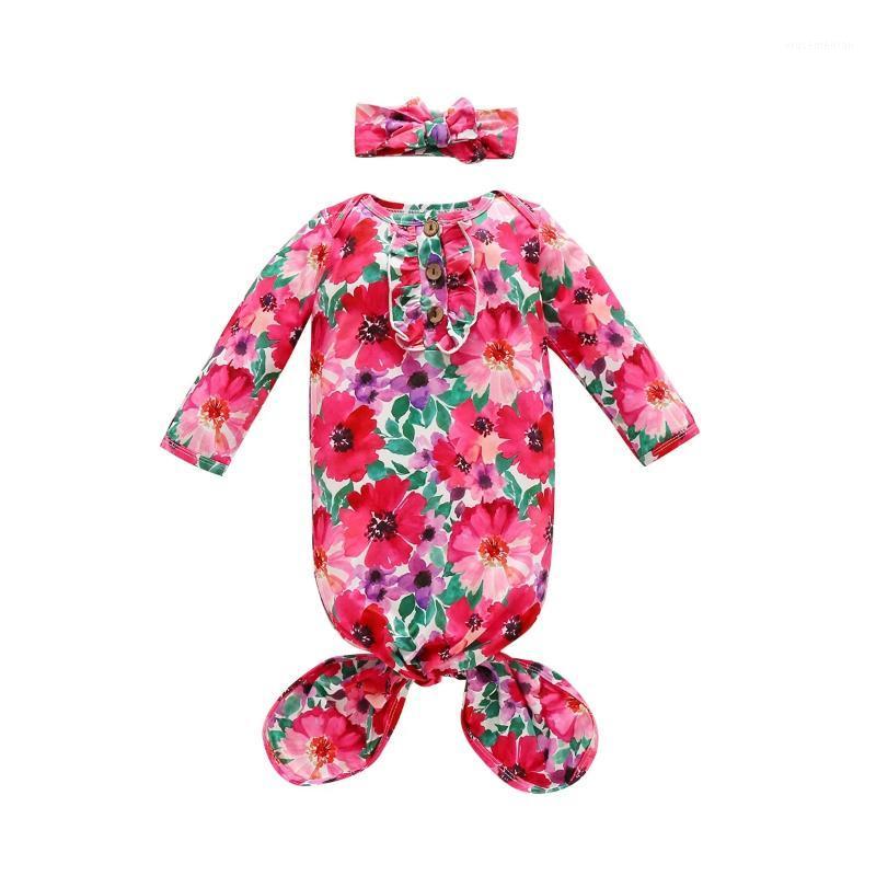 

Newborn Baby Girls Nightgowns Floral Sleeper Bag Gown with Headband 2PCS Sets, Sleeping Bag Swaddle Blanket Outfits for 0-6M1, Red