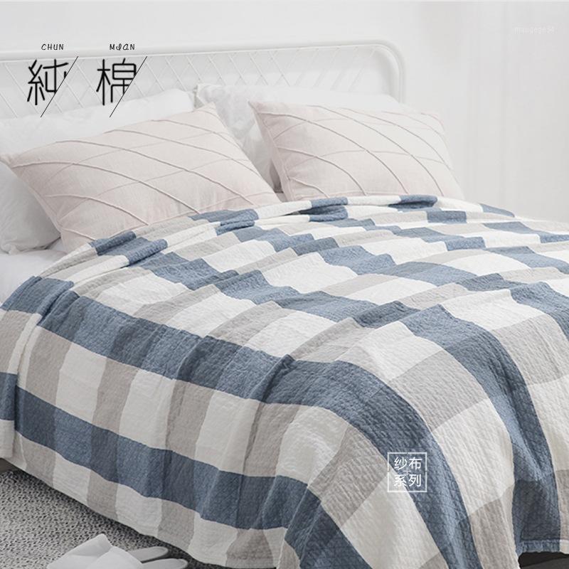

100% Cotton Muslin Summer Gauze Pure Cotton Soft Blanket Bed Sofa Travel Breathable Large Size Sofa Plaid Throw Washed Blankets1