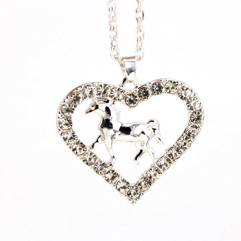 

hzew heart and horse silver color pendant necklace horse jewelry