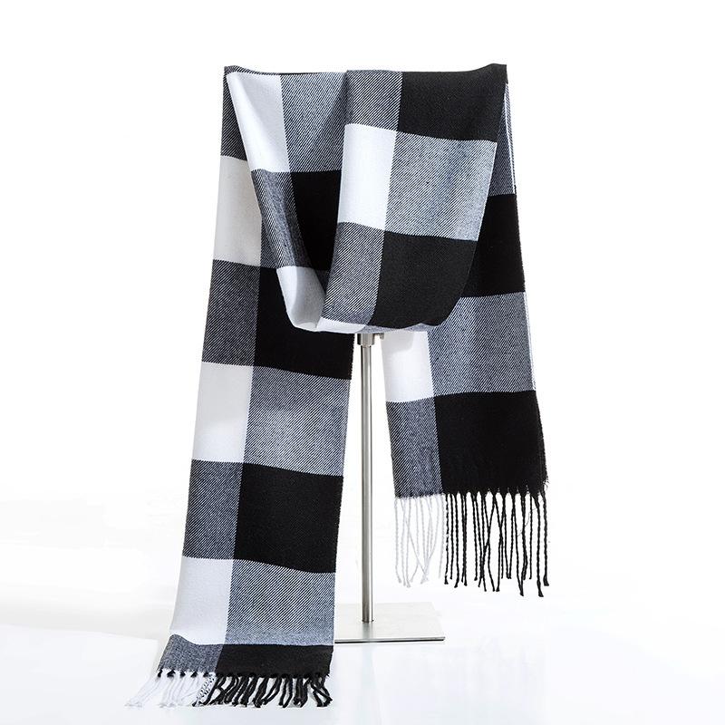 

Scarves Classic Black White Plaid Men Scarf Winter Warm Cashmere Long Male Shawl Bufandas Casual Men's Tassel Wrap