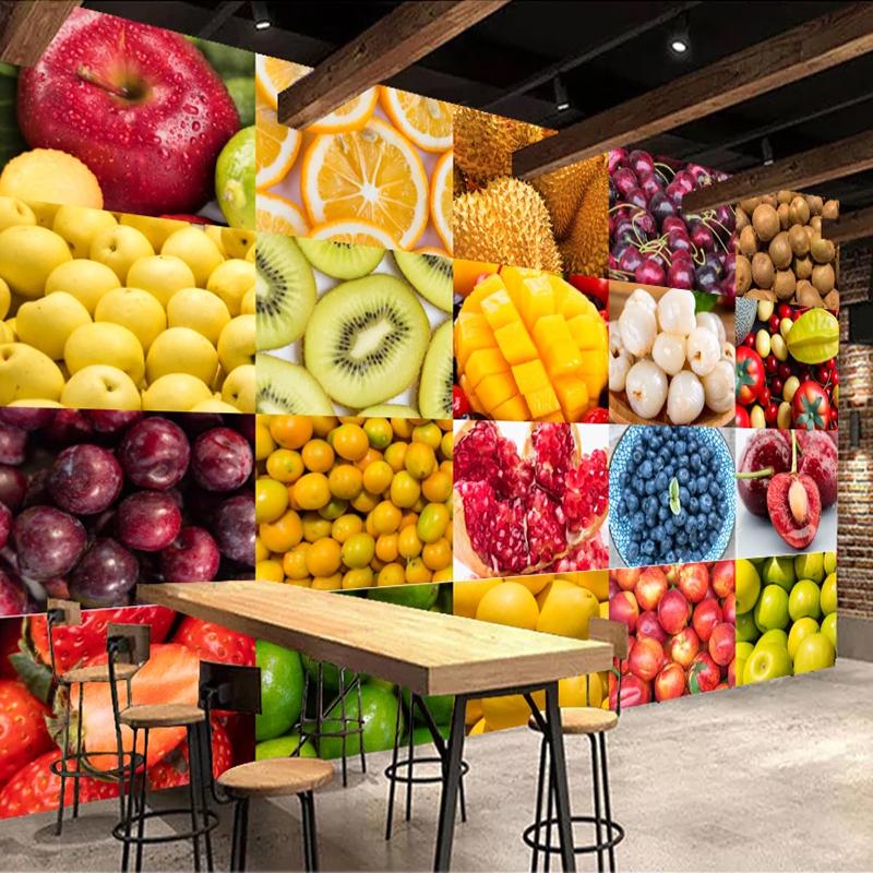 

Custom Photo 3D Green Fresh Fruit Orange Pear Apple Wall Painting Fruit Shop Supermarket Wall Decor Poster Mural Wallpaper 3D, As pic