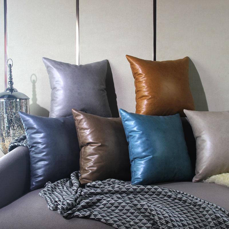 

45x45cm Simple modern PU leather pillowcase solid color imitation leather cushion cover pillow case home decor, Beige