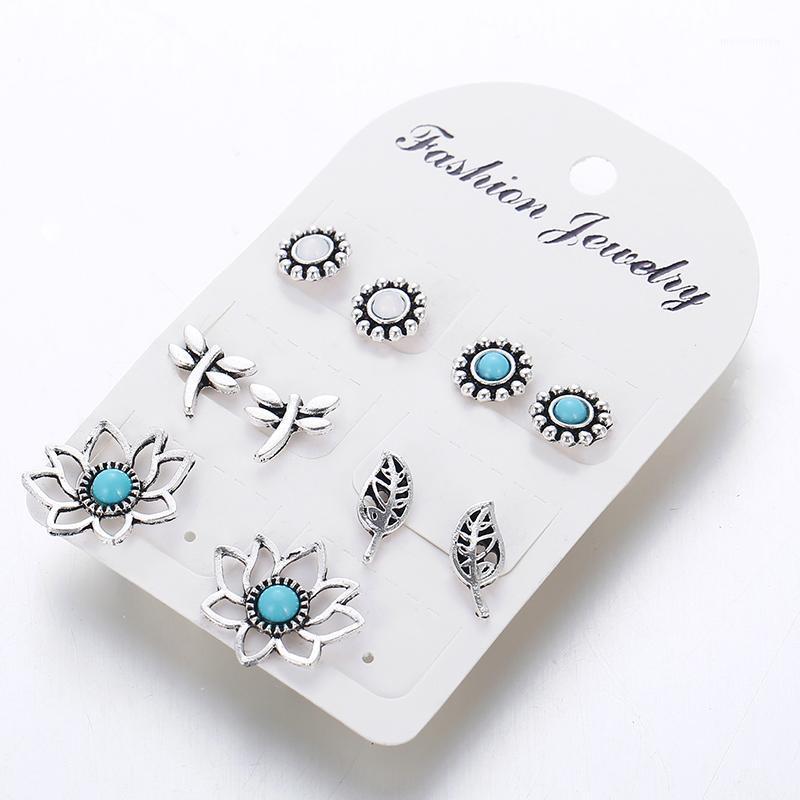 

Stud Earrings Set 5Pairs/Set Geometry Retro Women's Earrings Rhinestone Bohemian Creative Ear Stud1