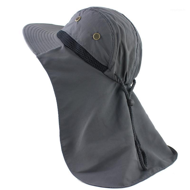

New Hat With Neck Fishing Hiking Outdoor Uv Protection Sun Hat1, Dark grey