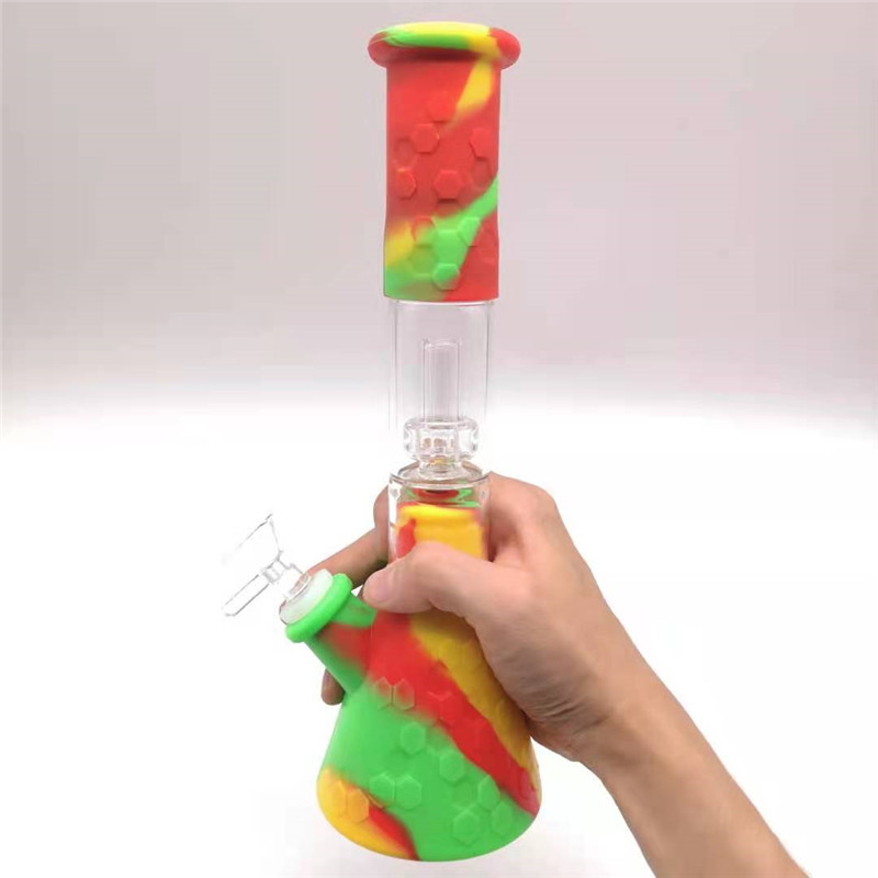 

Silicone beaker Bong Percolators Perc glass water pipes shisha hookah Bong percolator tube Glass sets With Glass Bowl Mini Bongs dab rigs