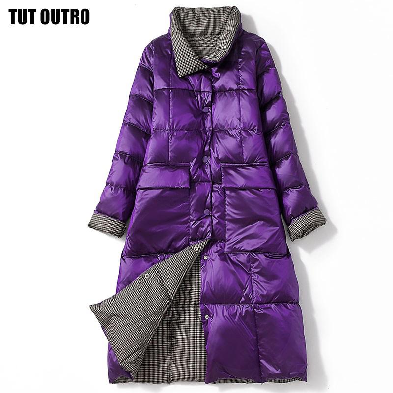 

Plus Size 5XL Double Side Women' Winter Down Jacket Fashion Long Double-Breasted Down Coat Female Warm White Duck Parka, Champagne