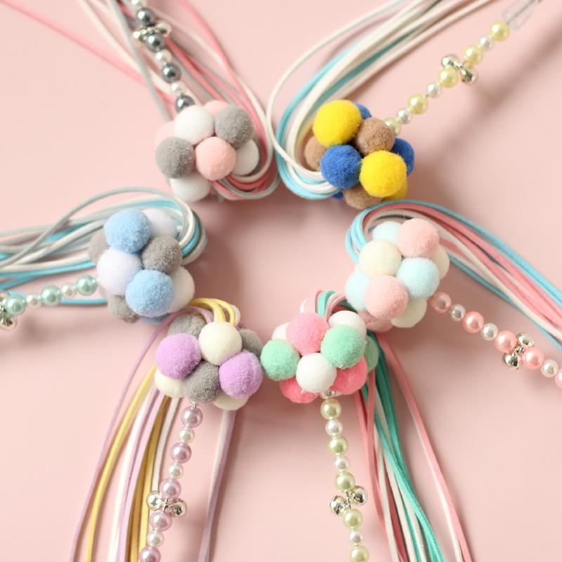 

Dorakitten 1pc Cat Teaser Wand Beaded Decor Cat Interactive Toy Tassel Wand With Pompom And Bell Pet Supplies Favors