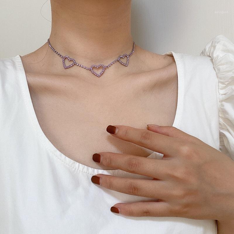 

Chokers 2021 Kpop Shiny Love Heart Pendant Rhinestones Clavicle Chain Choker Necklace For Women Egirl Aesthetic Accessories Jewellery1