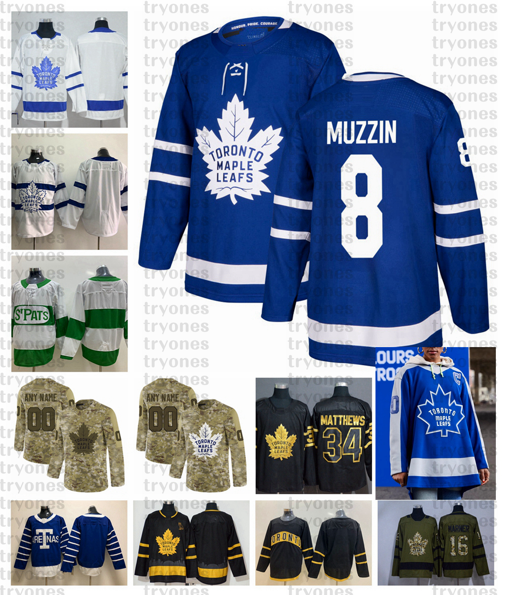 

2021 Reverse Retro Customize #8 Jake Muzzin Toronto Maple Leafs Jerseys Golden Edition Camo Veterans Day Fights Cancer Hockey Jersey, Green