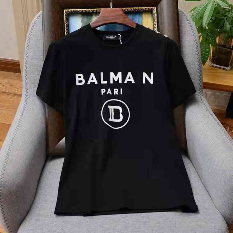 

balencaigas men t-shirts [Correct version]2022 new B home Almain fashion T-shirt balman short sleeve cotton loose top, Black