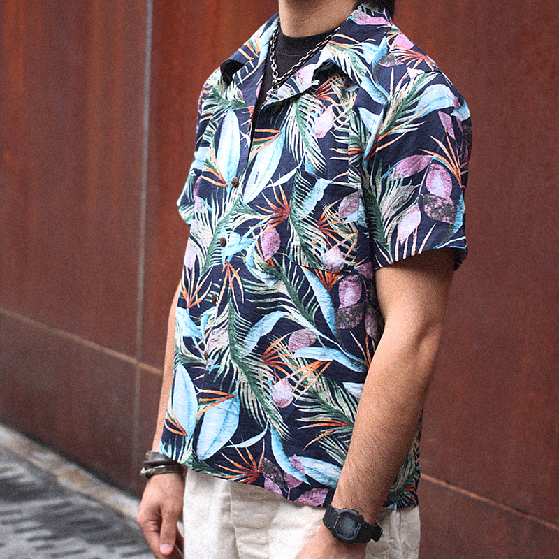 

No stocks of tropical plants print Hawaiian shirts casual men aloha beach party RO83, Unkyelowunk