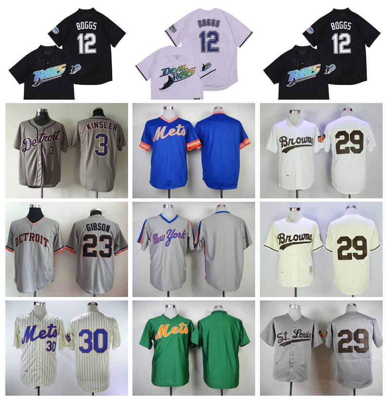 

Vintage Baseball 12 Wade Boggs Jersey 3 Ian Kinsler 23 Cam Gibson 29 Satchel Paige 30 Ryder Ryan 1969 1983 1985 Retire, 29 white