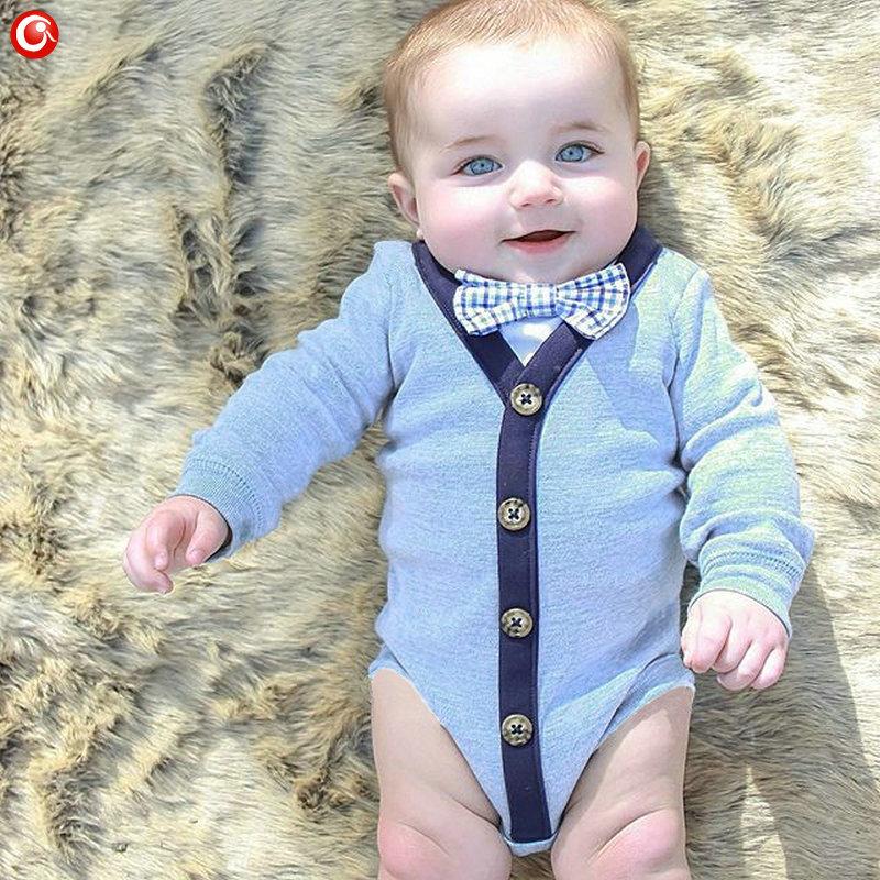

2021 Summer Infant Bodysuit Clothing Baby Boy Body Full Sleeve Gentleman Jumpsuit With Tie Fashion Imported Baby Clothes, Blue