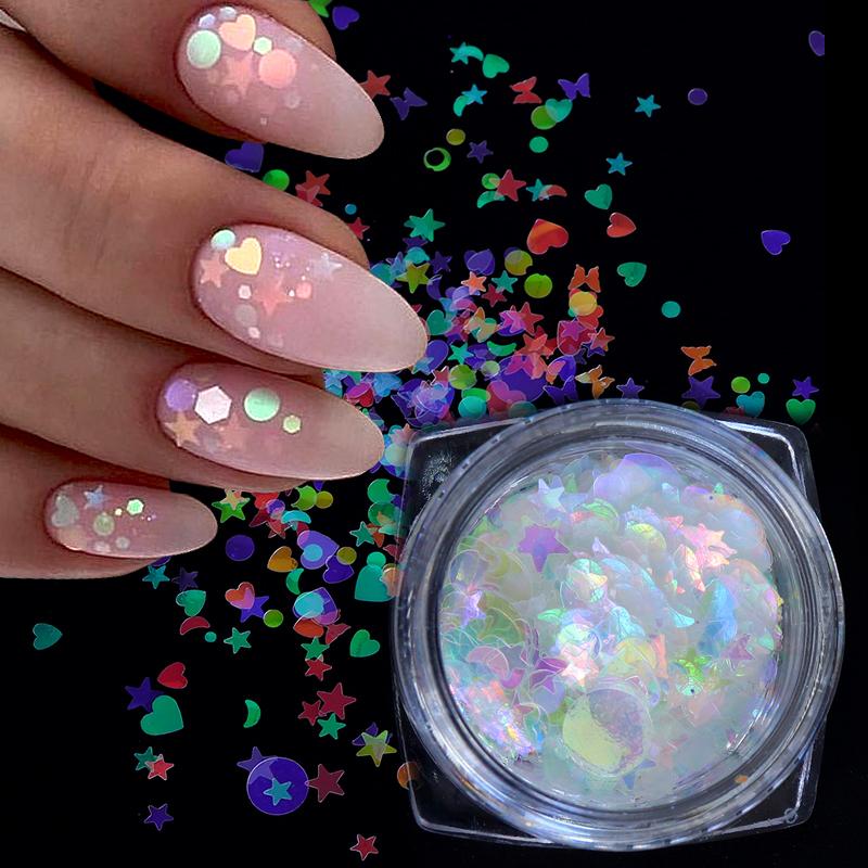 

RIKONKA Chameleon AB Shiny Nail Art Glitter Sequins Mix Star Round Heart Flakes Mermaid Mirror Irregular Paillette