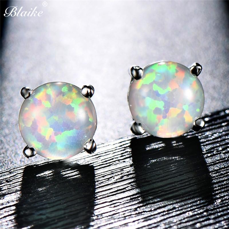 

Blaike Luxury White Gold Filled Jewelry Exquisite 6MM Round Fire Opal Stud Earrings For Women Wedding Party Jewelry Gifts