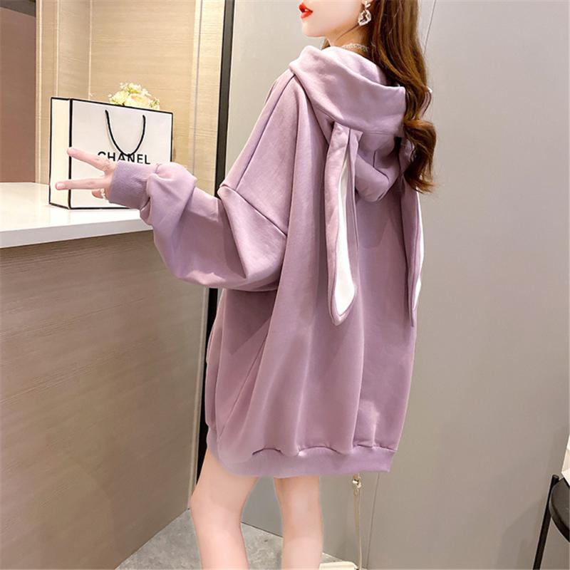 

Women Korean Style Hoodies Fashion Loose Fleece Thick Long Sleeve Hooded Sweatshirt Lady Female Casual Oversize Solid Coats, White