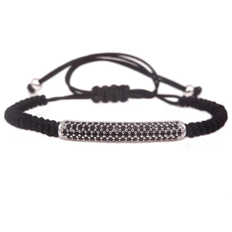 

Men Bracelets Silver Plated & Micro Pave Black CZ Round Tube Beads Braiding Macrame European American Weaving Bracelets For Men