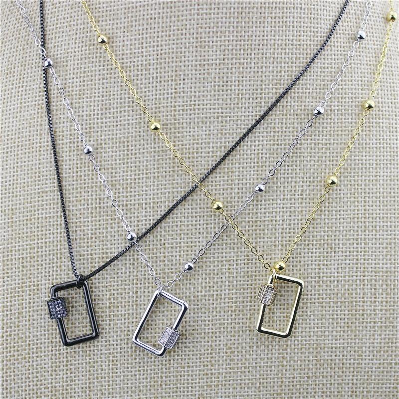 

16/25inch 5str/lot Cz screw clasp charm necklace,cubic zirconia micro pave rectangle clasp charm necklace,handmade cz jewelry