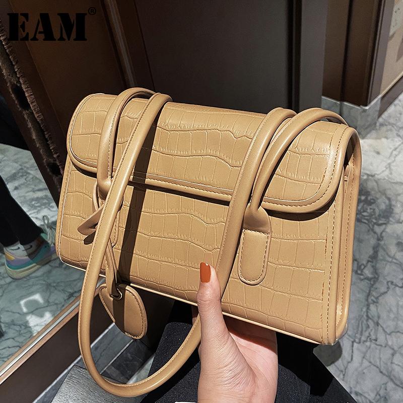 

[EAM] Women New Elegant High Quality PU Leather Flap Personality All-match Crossbody Shoulder Bag Fashion Tide 2021 18A1164, Black