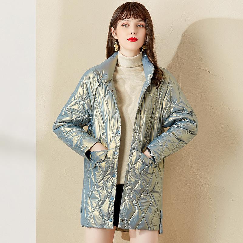 

Mid-length shiny simple Little fragrance Down jacket Women 2021 winter new light mature style slim white Duck Down jacket Women, Black