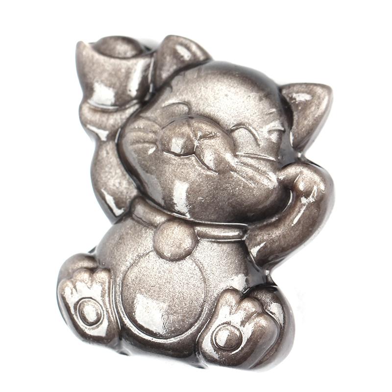 

1PC Genuine Natural Silver Obsidian Gems Stone Crystal Cat Shape Design Woman Suspension Pendant One piece 35*27*10mm