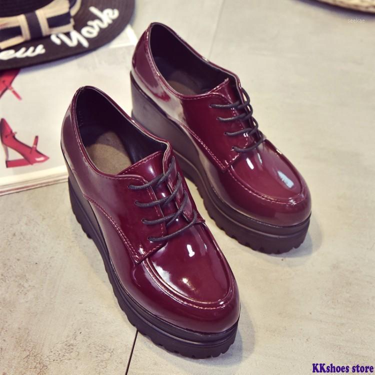 

Women Motorcycle Ankle Boots Wedges Female Lace Up Platforms Autumn Winter Leather Oxford Shoes Woman High Heels1, Black