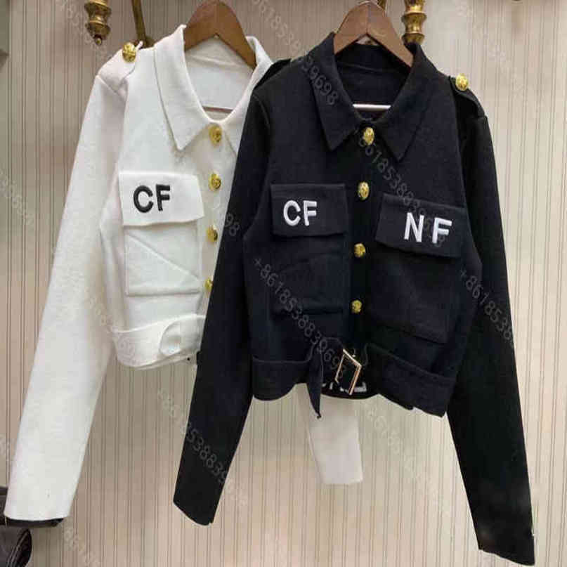 

Winter designer long sleeve sweater jacket for women clothing jackets coat cashmere woolen letter logo belt decoration cche..l brand womens, White;black