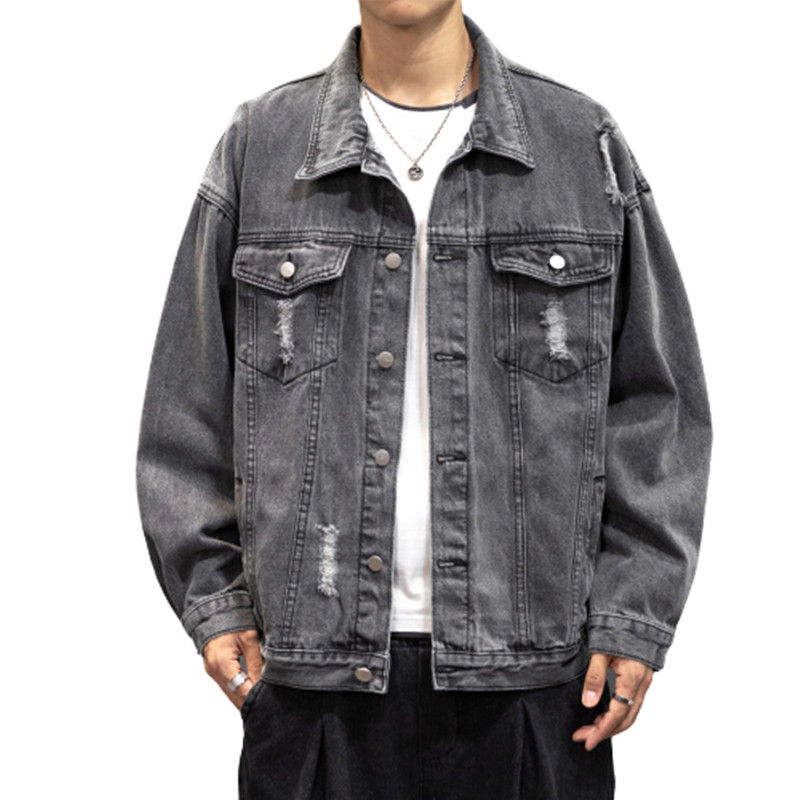 

and Mens Mode Hip Hop Jackets From Men's Hole Streetwear Solid Turn-down Collar Jacket Jeans Plus Size 5xl M9j0, Grey