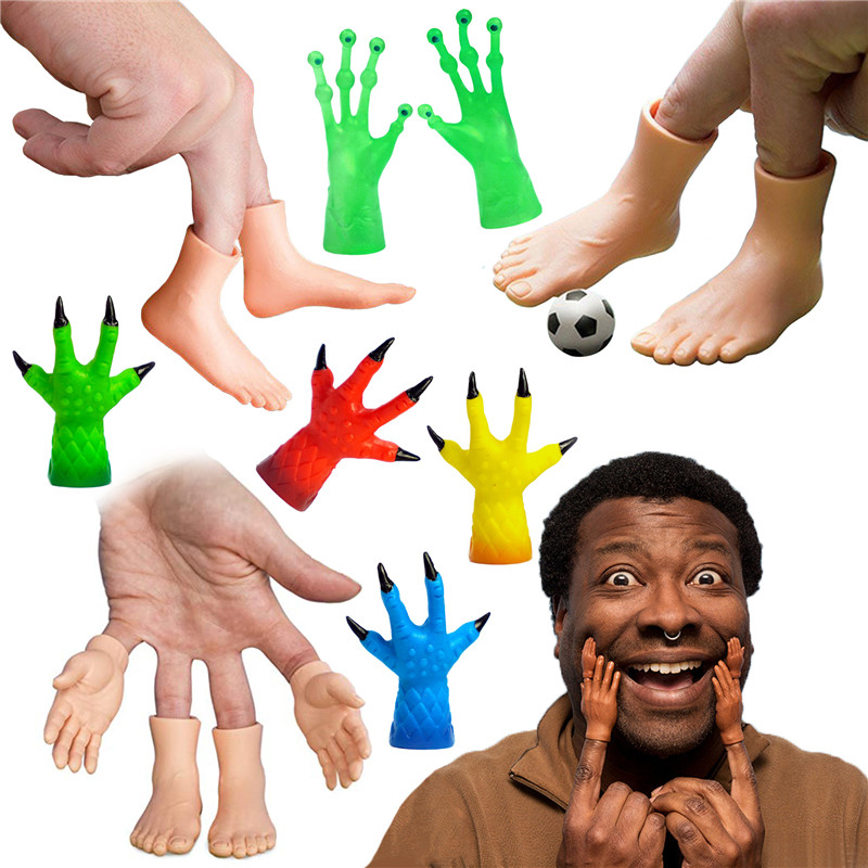 

2pcs Trick Novelty Simulation Palms Foot Finger Sleeve Toy Puckish Alien Monster Small Hand Model Halloween Funny Gift