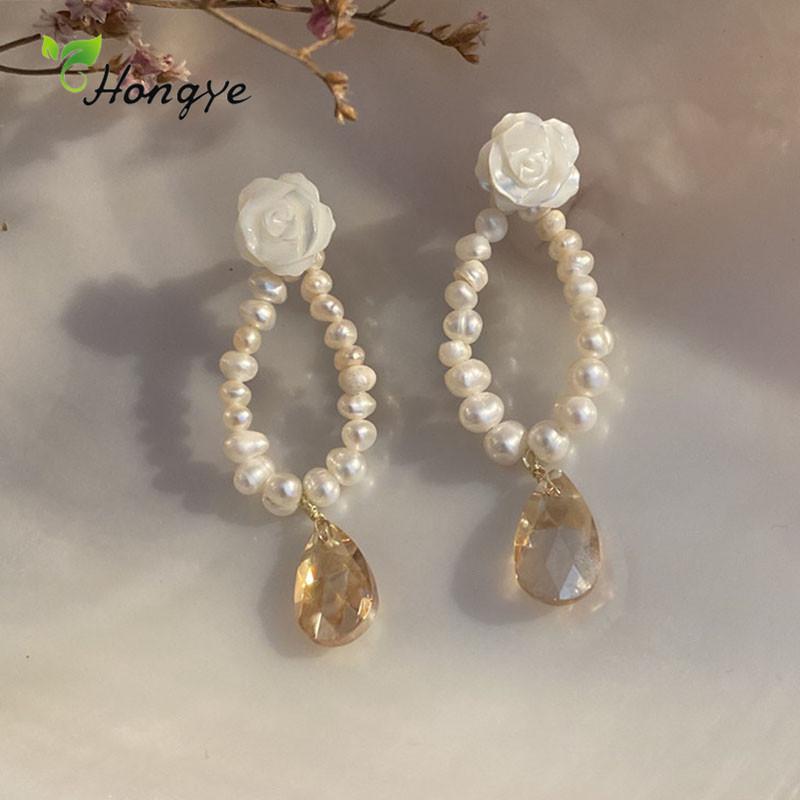 

Dangle & Chandelier Hongye Korean Fashion Natural Freshwater Pearls Earrings For Women Two Styles Flower Water-Drop Crystal Party Brincos Je