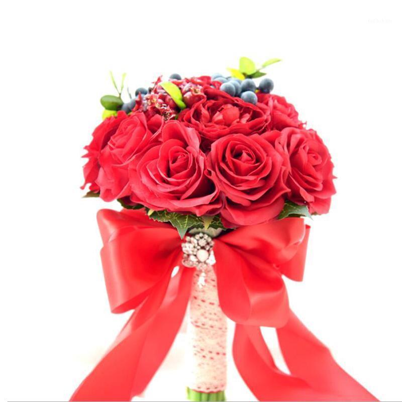 

Handmade Red Rose Artificial Flowers Bride Hand Holding Flower Wedding Bouquet For Bridesmaid Bridal Wedding Flower Bouquets1
