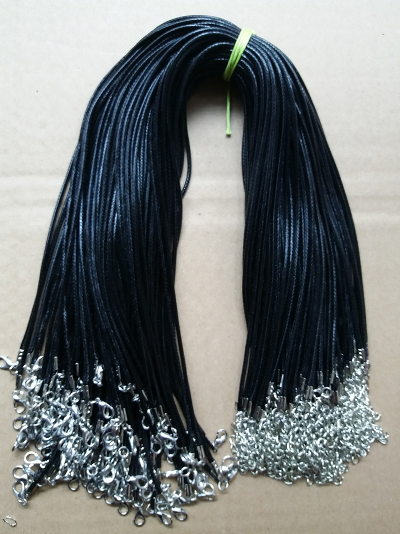 

100pcs /lot Black Wax Cord Imitation Leather Necklace Braided Rope Chain With Lobster Clasp for Jewelry Making 1.5/2mm 18 Inch
