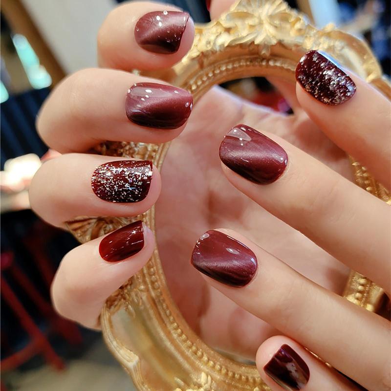 

24PCS/Set Detachable Long Coffin Fake Nails European Gradient Color Full Nail Art Tips Colorful Beauty Artificial False Nails, Red