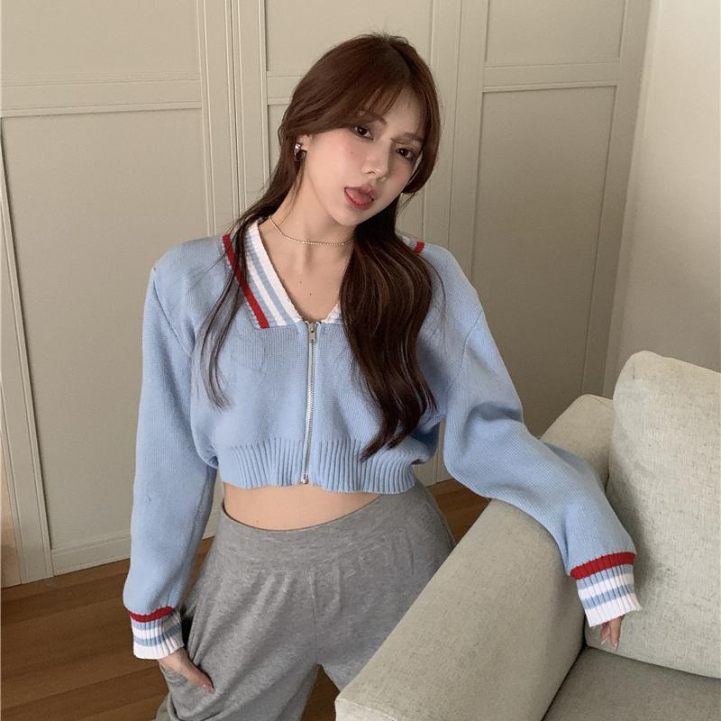 

Short sweater women fall/winter loose 2020 Long Sleeve sweater new Sexy zipper V-neck knitted cardigan Pull Femme Outerwear