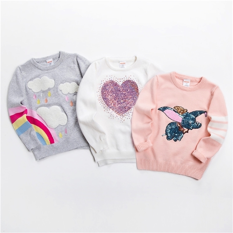 

New Kids Sweater Soft Cartoon Pullover Sweater For Girls Fashion Sequins Childrens Knitting Clothes Baby Boy & Girl Jumper 3-7 Y 201109, Red