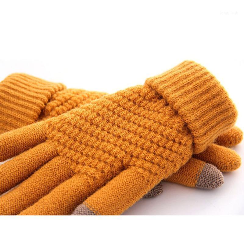 

2 Pair of Unisex Knitted Gloves Durable Touch Screen Gloves Hands Protective Cover Finger for Outdoor1, Khaki