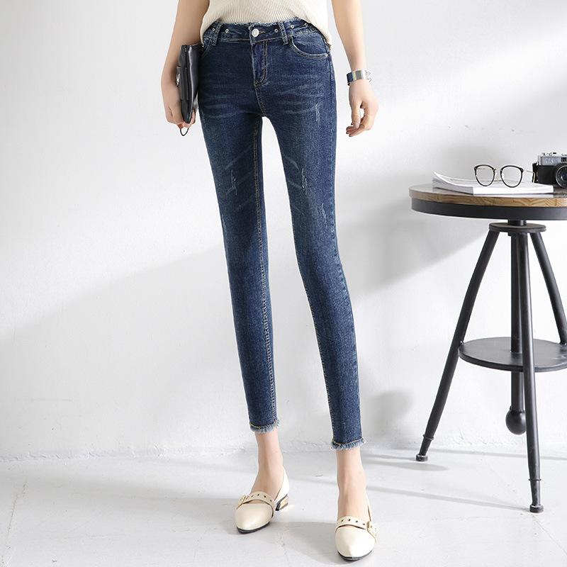 

Office Lady Womens Jeans Denim Korean Skinny High Waist Pencil Pants Zippers Ankle- Length Trousers, Blue